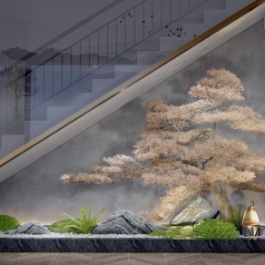 新中式楼梯间景观造景3D模型下载
